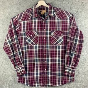 Big Mac‎ Western Shirt Men Large Tall Red Plaid Pearl Snap Cowboy Casual Rancher